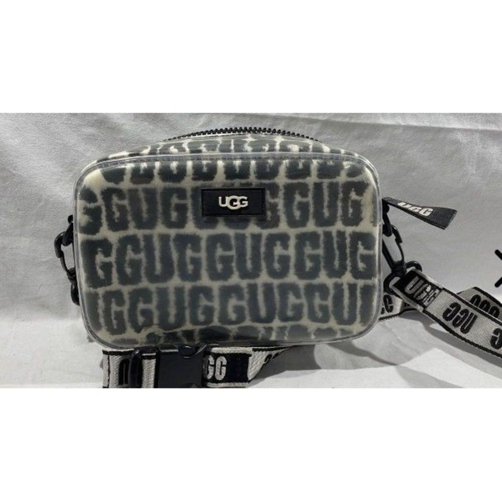 UGG Janey II Clear Crossbody Bag Beige Black Logo Print Faux Fur TPU Purse